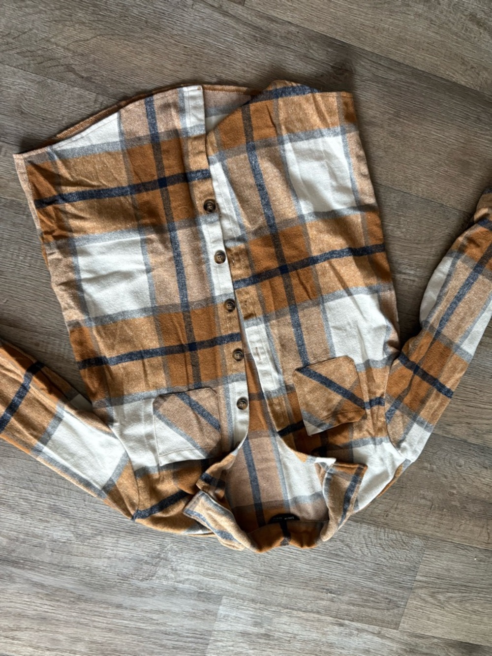 SHEIN Brown and White Plaid Button-Down Shirt